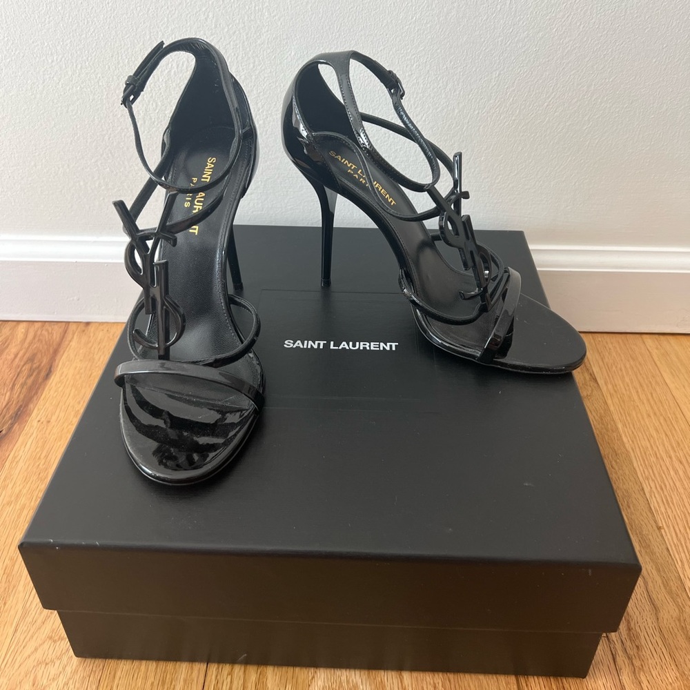 Saint Laurent Opyum YSL Patent Ankle-Strap Sandals